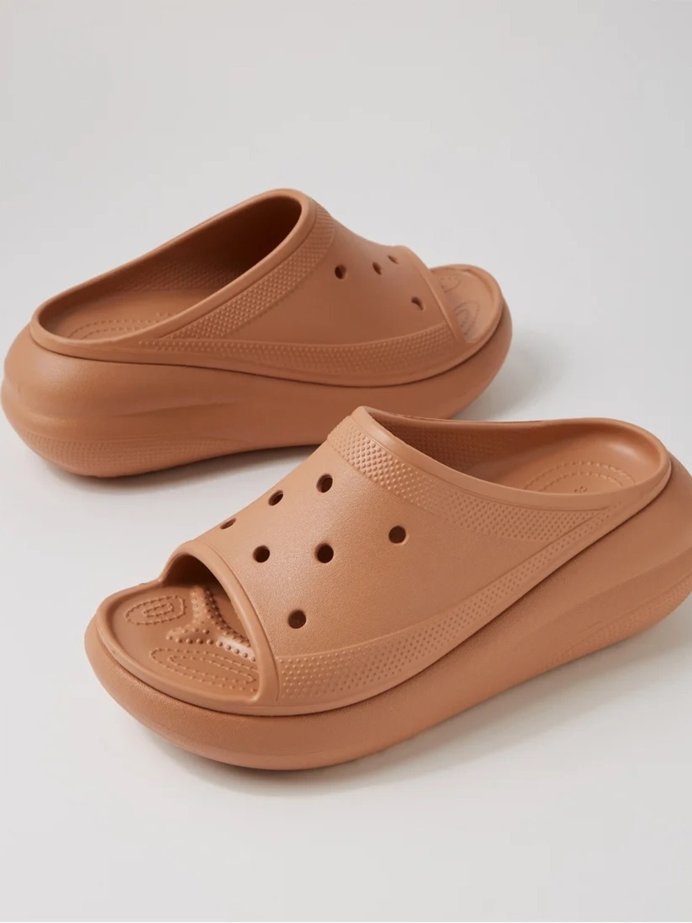 CROCS Platform Slide Sandals in Tan